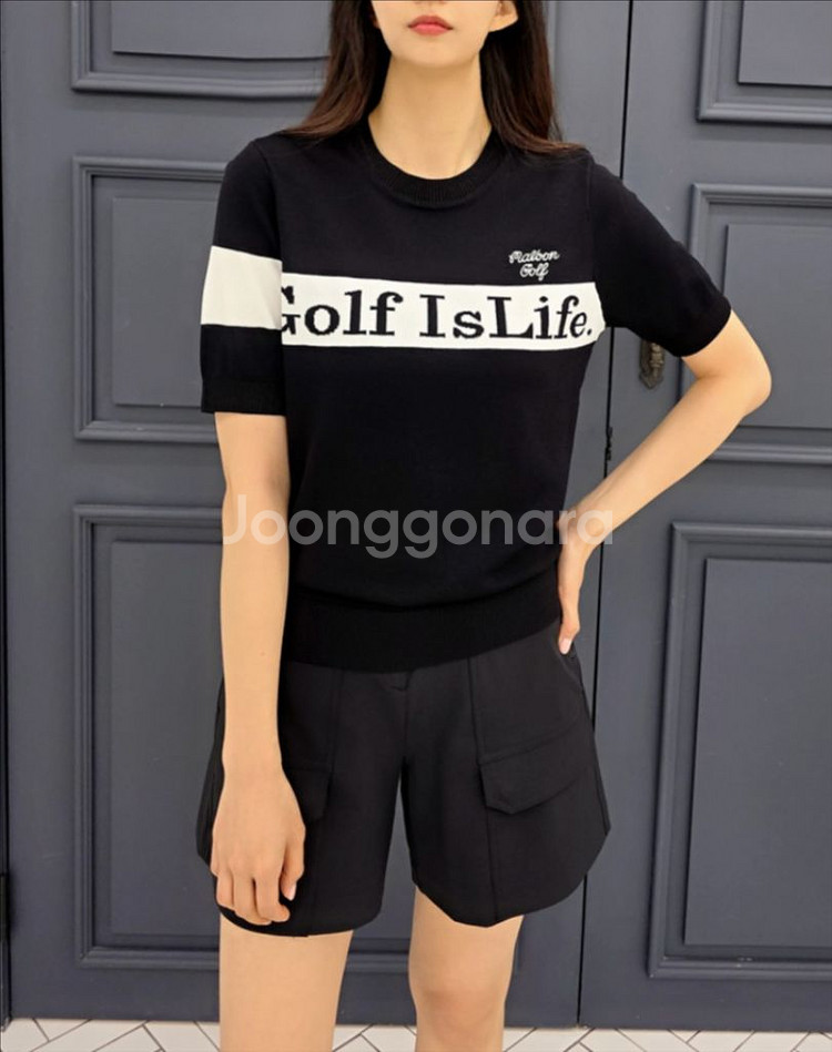 말본 골프 우먼 썸머 Golf is Life 배색 니트--6