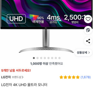 LG 32인치 4K 모니터 144hz 32uq750p