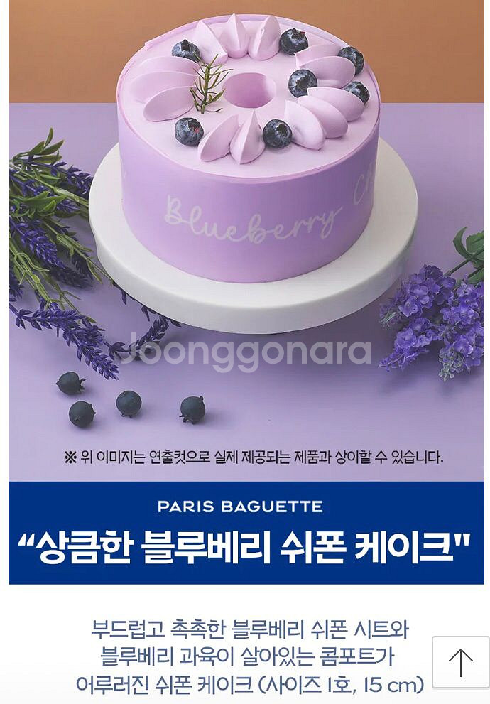오늘만 이가격/파리바게트 상큼한 블루베리 쉬폰케이크(배--1