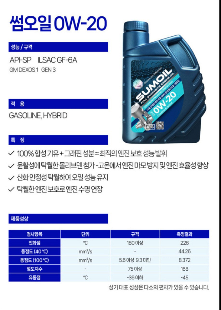 대림기업 썸오일 하이브리드 전용 0w20 한박스(12--1