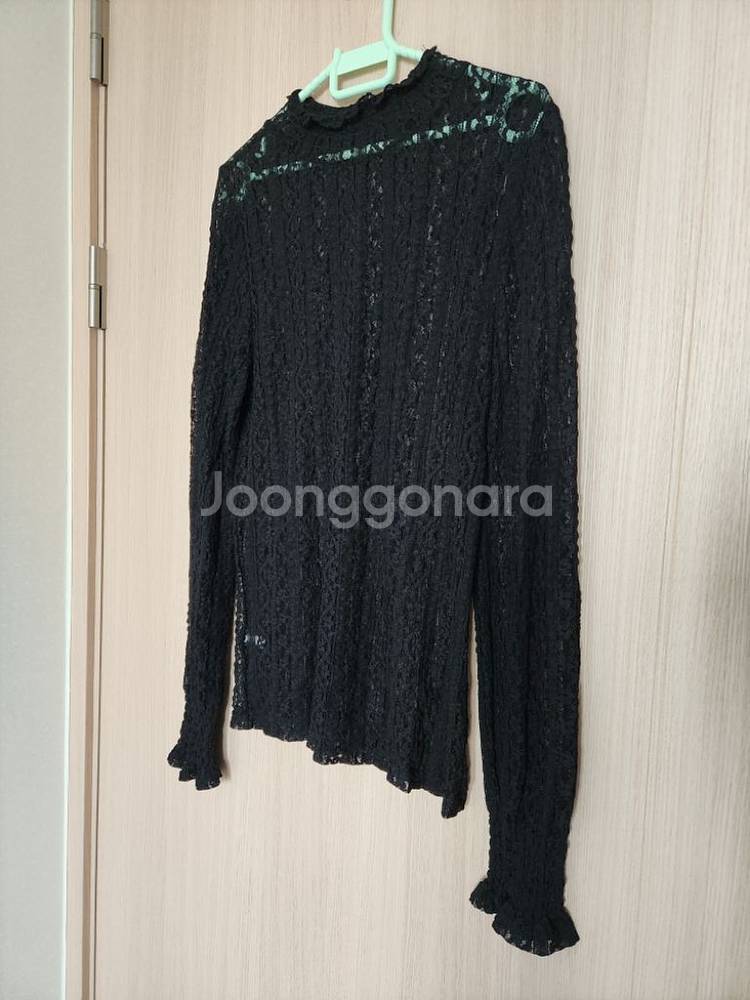 검정 레이스망긴팔티셔츠 레이스블라우스--2