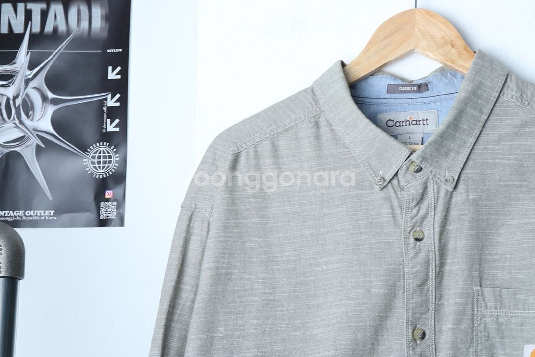 (L-XL) 칼하트 셔츠 남방 로고 카키 아메카지--2