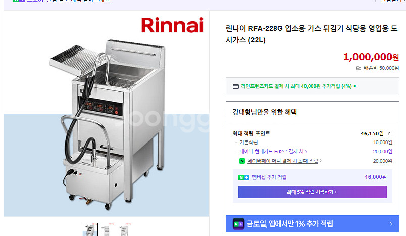 린나이 튀김기-도시가스+바스켓1개 포함 RFA-228G--1