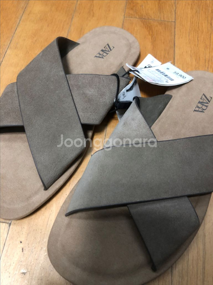 자라 소가죽 스웨이드 스필릿 크로스 샌들 255--2
