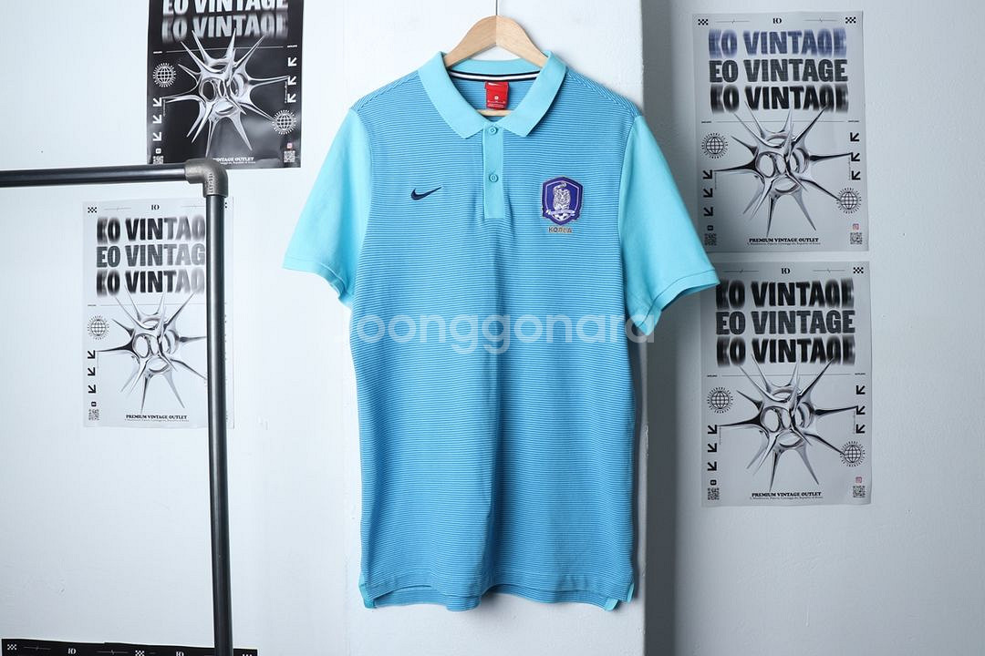 (XL) 나이키 반팔 카라 티셔츠 축구 한국국대 블루--1