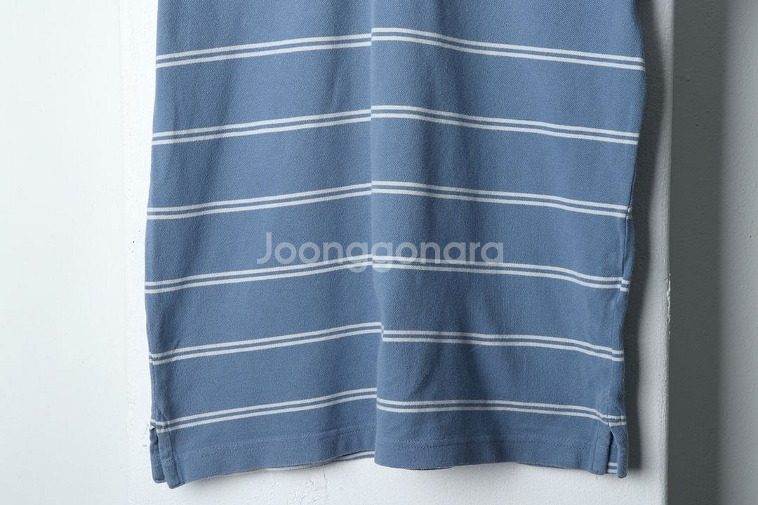 (M) 타미힐피거 반팔 카라 티셔츠 스트라이프 블루--3