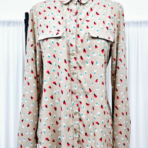 프린트 블라우스 롤업 하트블라우스