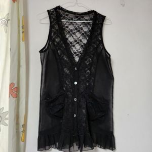 시스루 망사 검정 조끼 F(~66)