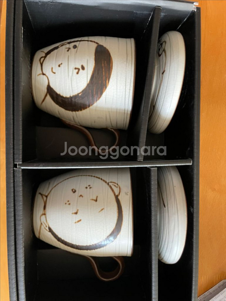 이천도자기 토비 분청남매문 2인뚜껑머그컵--0