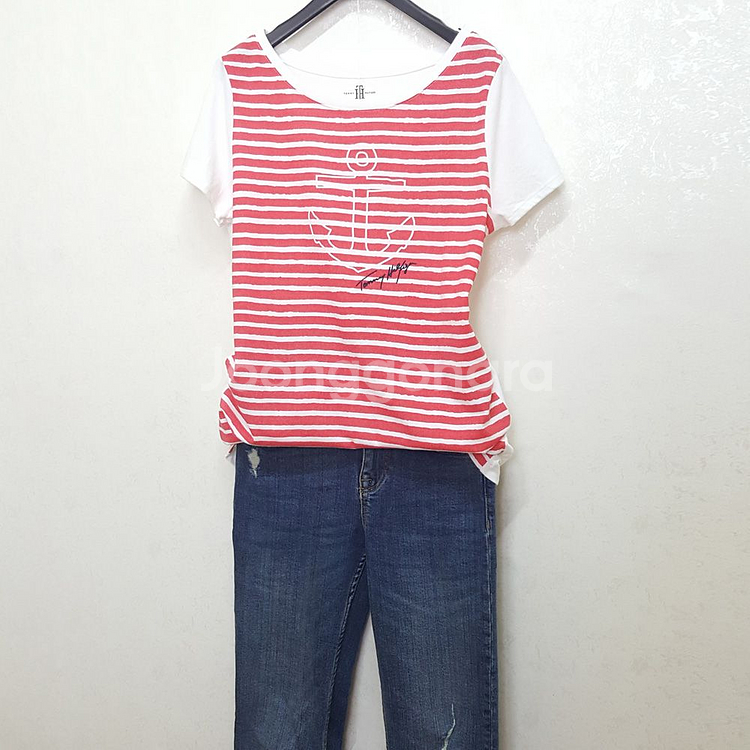 타미힐피거 스트라이프 닻 반팔티--0