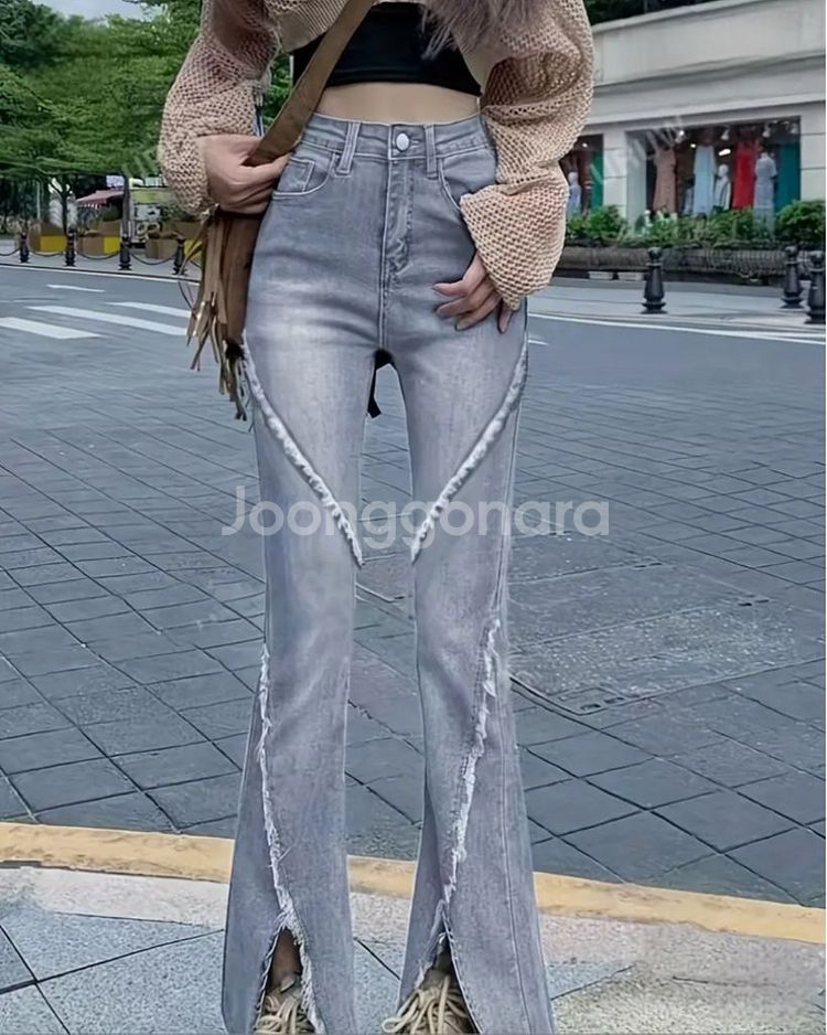 앞절개 하이웨스트 데님 바지--1