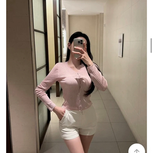 핑크 펄 글리터 골지 가디건 새상품