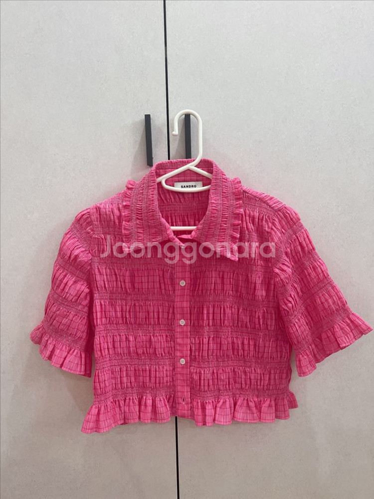 산드로 핑크 체크 크롭 블라우스 새상품--1