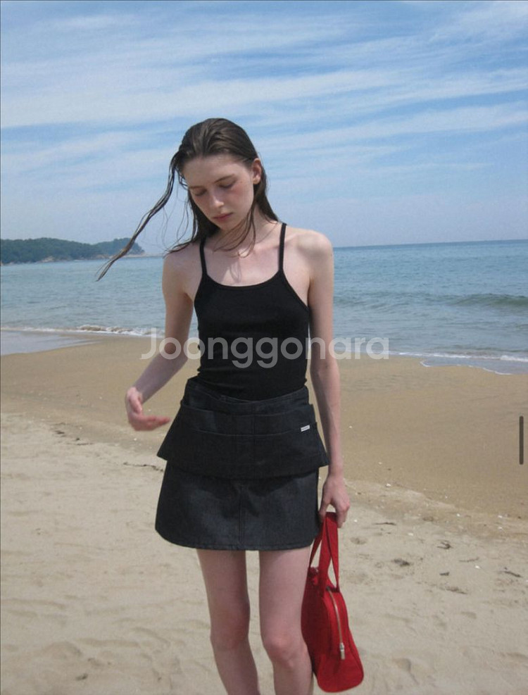 스무스무드 카이 에이프런 데님 스커트--2