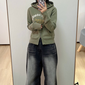 (유일매물) 아베크롬비 자수로고 투웨이 카키 후드집업