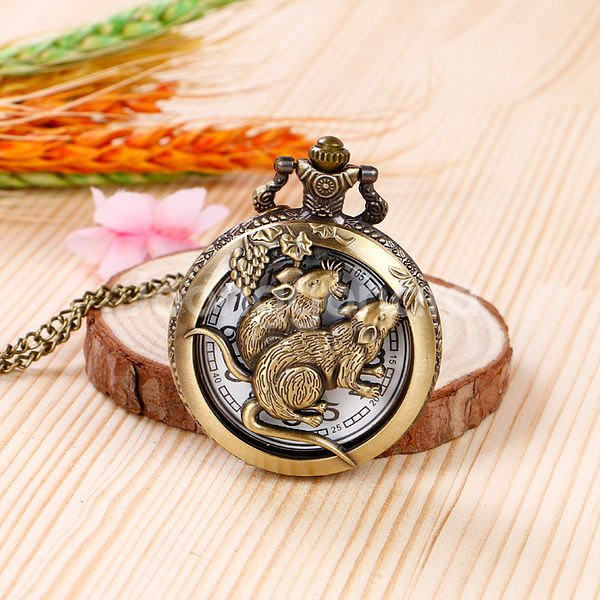 새 쥐띠 수입 정품 회중 시계 동물 수호 기념 황금 수--2