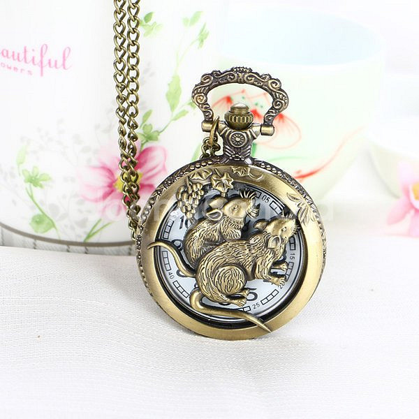 새 쥐띠 수입 정품 회중 시계 동물 수호 기념 황금 수--0