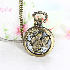 새 쥐띠 수입 정품 회중 시계 동물 수호 기념 황금 수