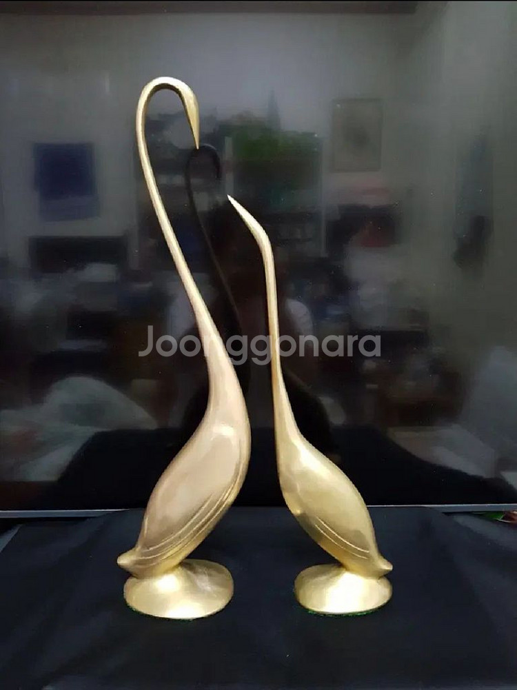 황동장식품 고니 수공예 43cm/37cm 동제품--0