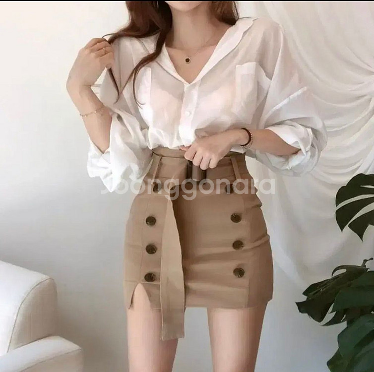 하이웨스트 트임 벨트 스판 트렌치 미니스커트--0