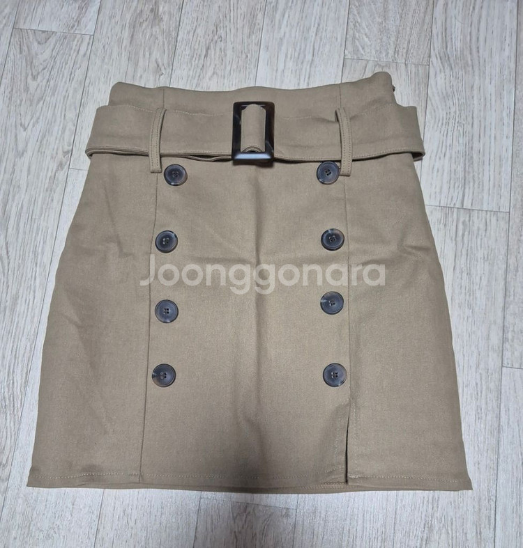 하이웨스트 트임 벨트 스판 트렌치 미니스커트--3