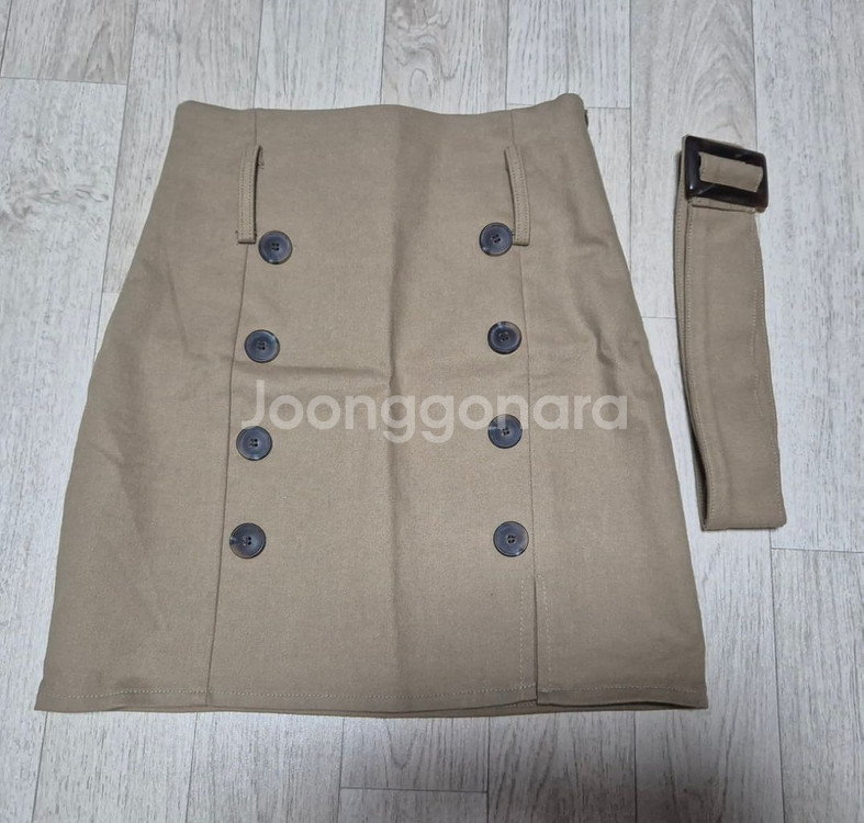 하이웨스트 트임 벨트 스판 트렌치 미니스커트--4