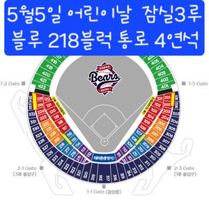 5월5일 어린이날 잠실 LG / 두산 블루 통로 4연석