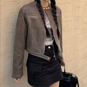 라이더 노카라 레더 브라운 자켓