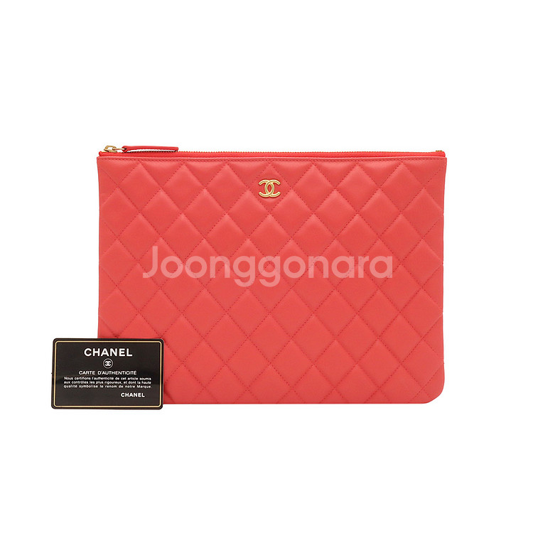 샤넬 레드 클래식 램스킨 뉴미듐 금장 클러치--5