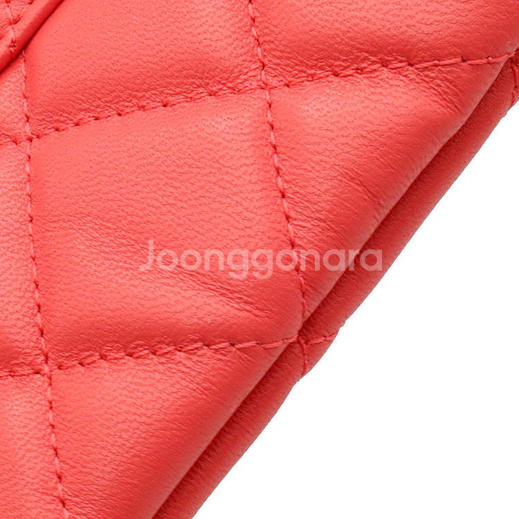 샤넬 레드 클래식 램스킨 뉴미듐 금장 클러치--6