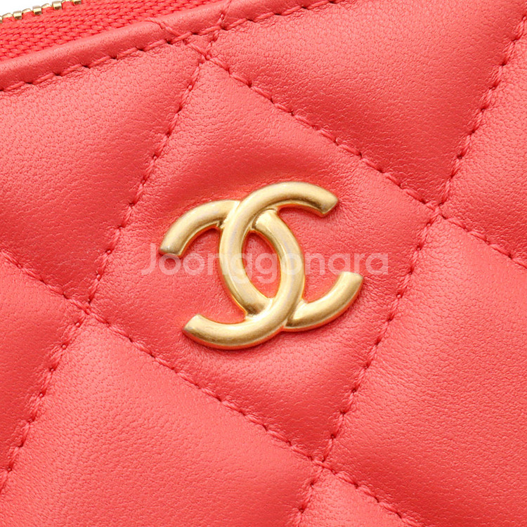 샤넬 레드 클래식 램스킨 뉴미듐 금장 클러치--8