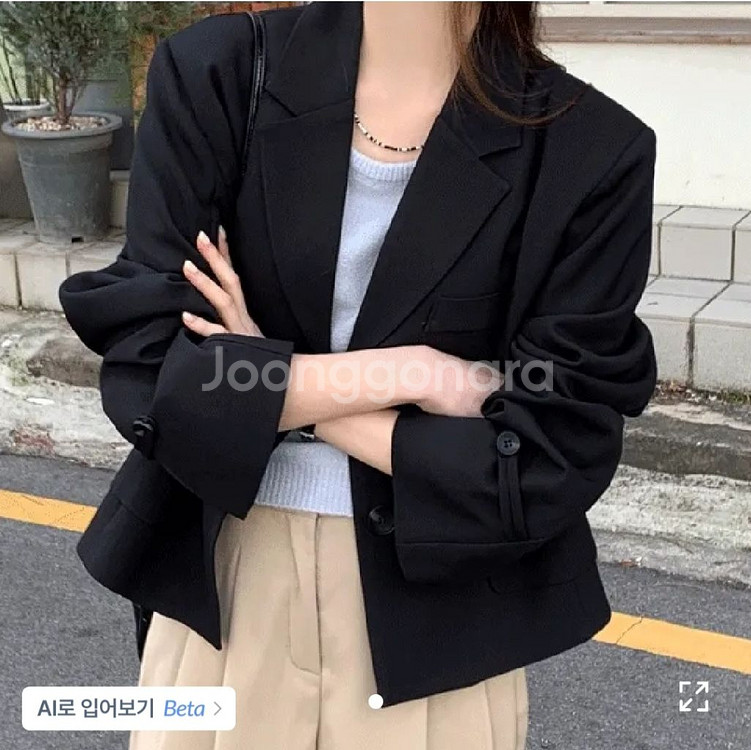 크롭 싱글 자켓 블랙--0