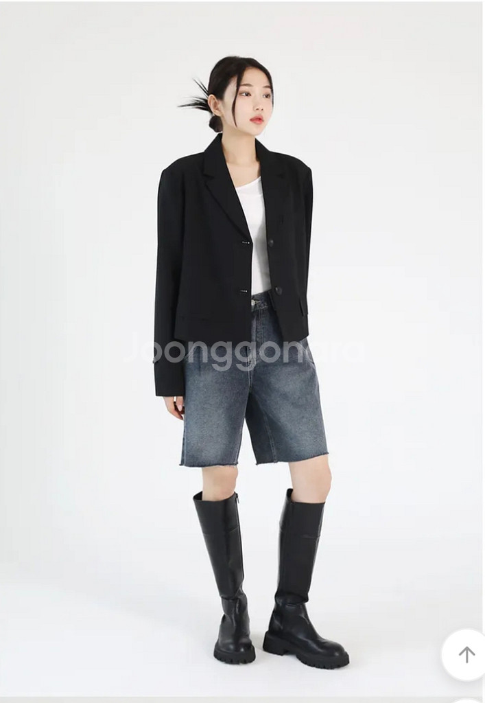 크롭 싱글 자켓 블랙--1