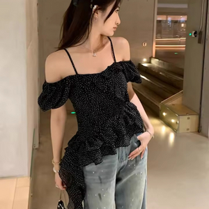 도트 오프숄더 블라우스