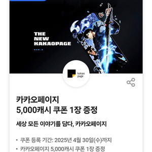 카카오페이지 5000원권 2장