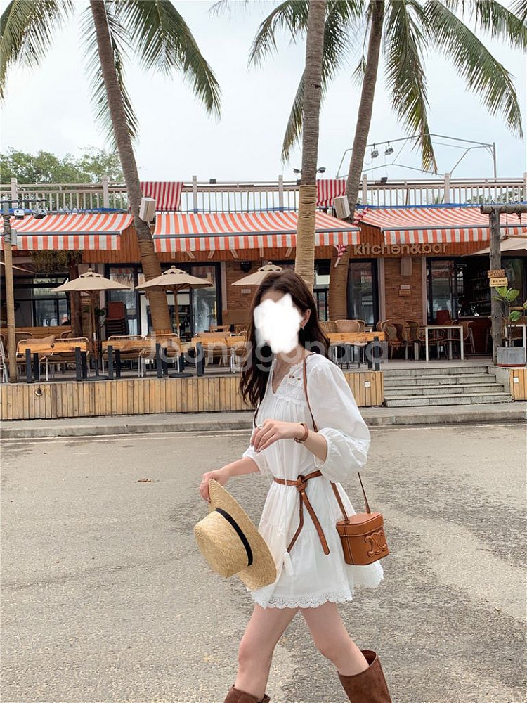 (새상품) 아일렛 레이스 블라우스 캉캉 미니 원피스--7