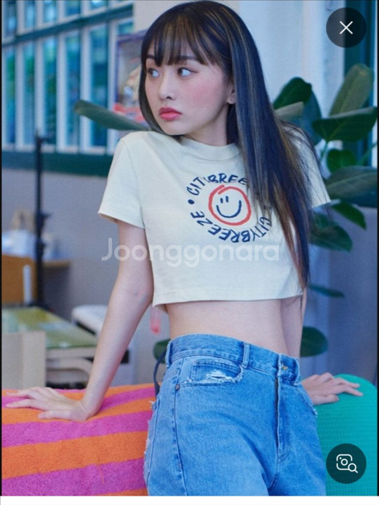 새상품) 시티브리즈 스마일 크롭 티셔츠_레몬--1