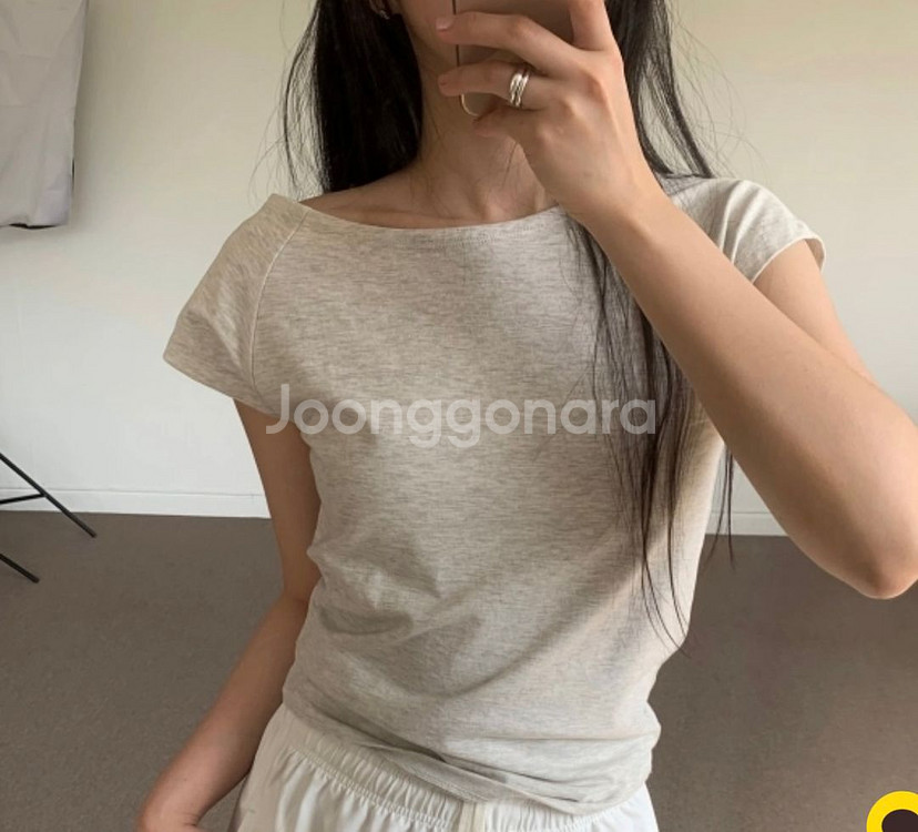 란도네 아이보리 보트넥 반팔티--1