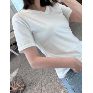 여성 브이넥 반팔 티셔츠 스판 깔끔모던 데일리 티셔츠
