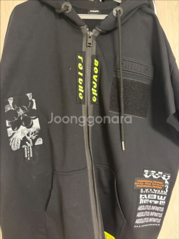 디젤 멀티패치 슬리브리스 후드집업--7
