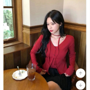 브이넥 탑 가디건