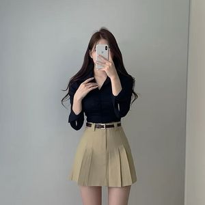 플리츠 핀턱 A라인 벨트 미니스커트