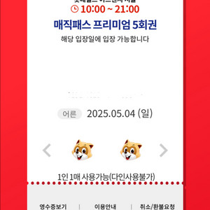 5.4(일) 롯데월드 매직패스 5회권 2매