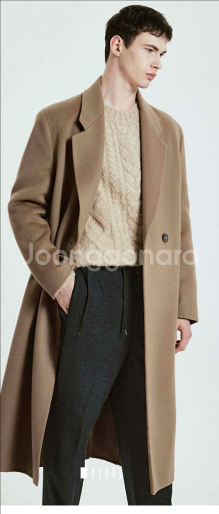 타임옴므 21fw 베이지 더블 맥시 코트 100사이즈--5
