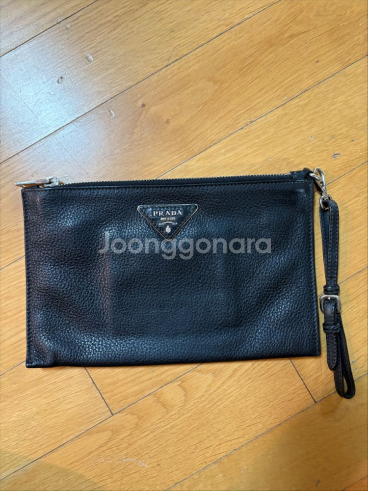 정품 프라다 블랙 레더 파우치 클러치 24x14--0