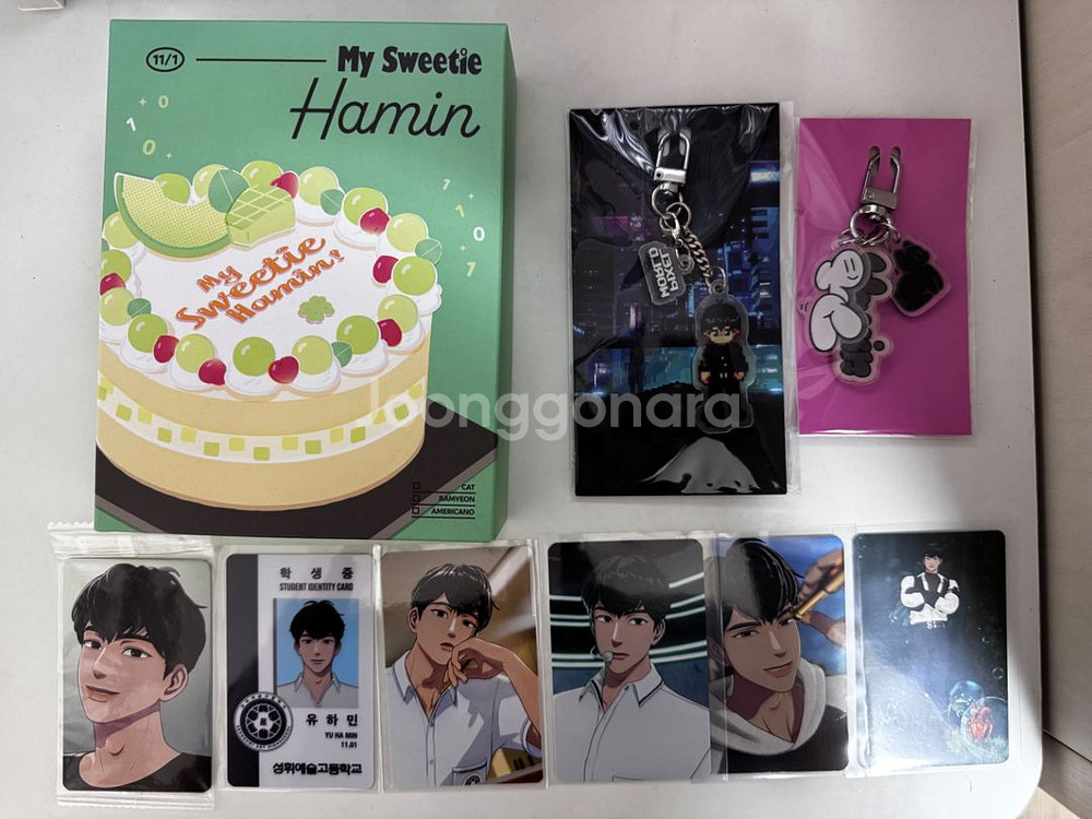 플레이브 하민 생일키트 왜3 픽셀월드 키링 포카 일괄--0