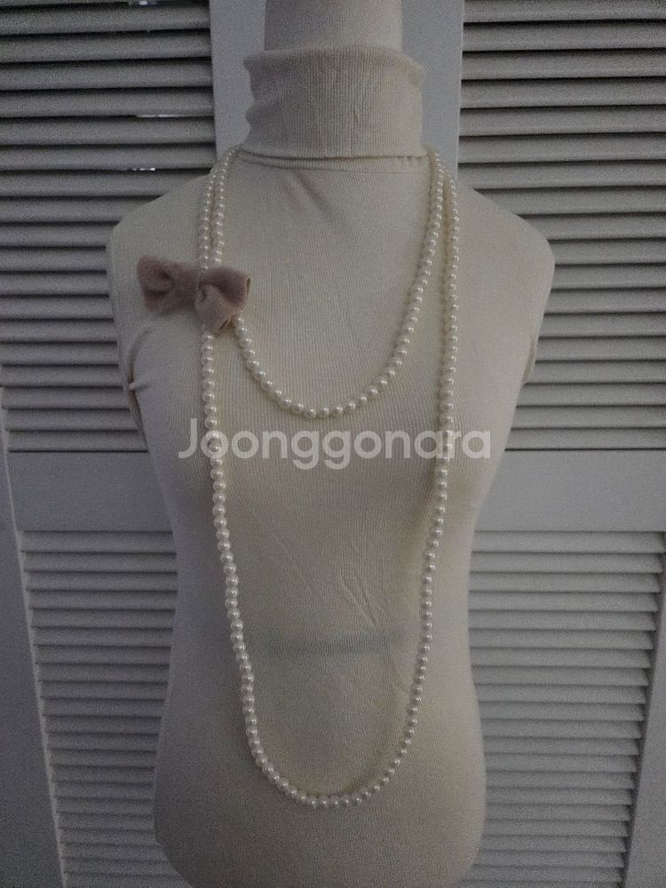 롱~~레이어드 리본 진주 목걸이(흰옷,검은옷코디있음)--8