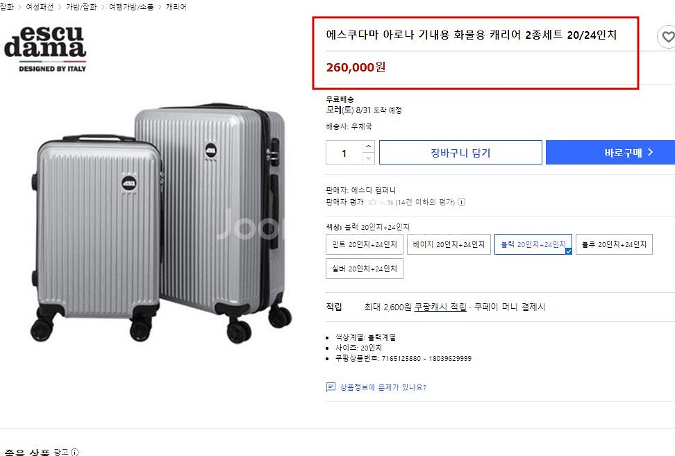 에스쿠다마 아로나 캐리어 20인치+ 24인치--1