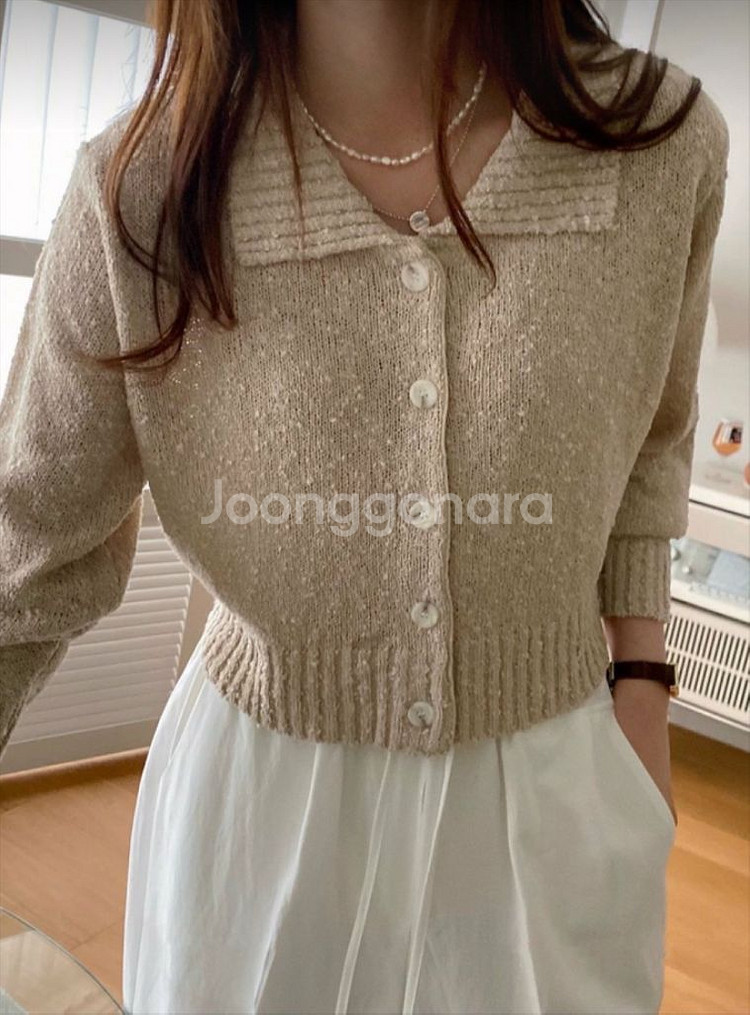 (F) 부클 베이지 카라 가디건 두번 착용--1