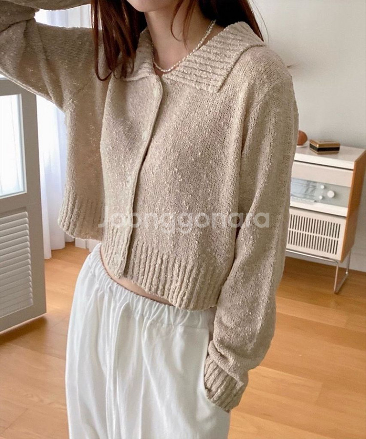 (F) 부클 베이지 카라 가디건 두번 착용--3
